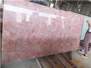 Backlit Pink Rosa Quartz Semiprecious Stone Slab