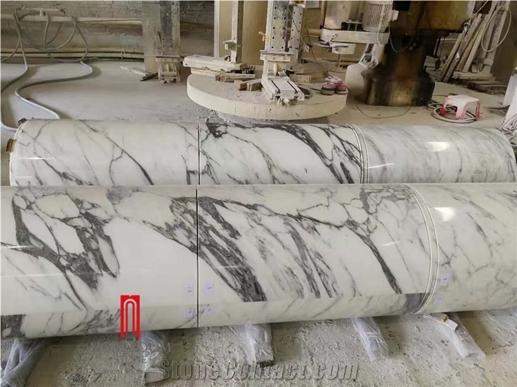 Big Size White Marble Grey Veins Column Pillar
