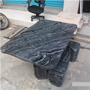Ancient Wooden Vein Kenya Black Marble Table