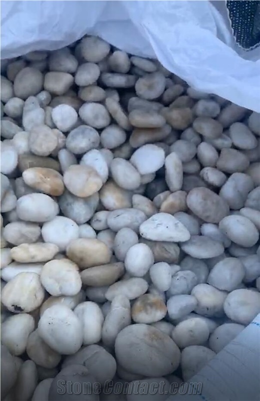 White Beige Polished River Pebbles 50-70mm