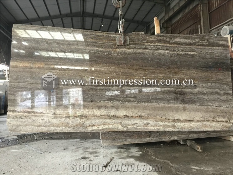 Iran Silver Travertine Slabs,Cut to Size for Floor