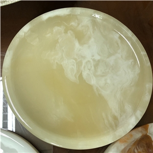 Polished Alabaster Yellow Tea Tray Make in China