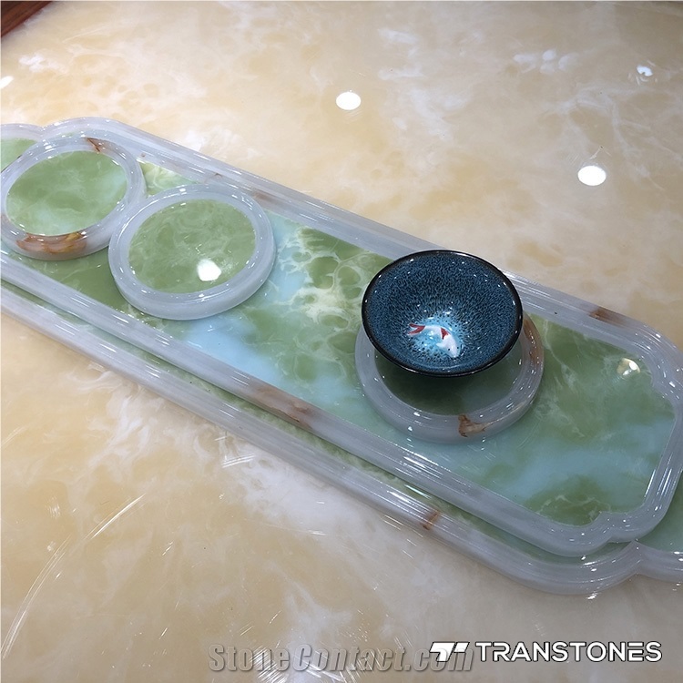 Polished Green Onyx for Tea Tray Counter Decors