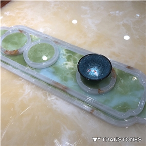 Polished Green Onyx for Tea Tray Counter Decors