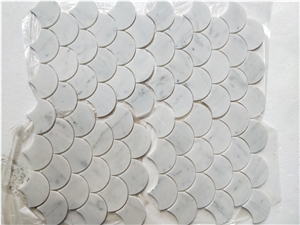 Carrara White Fish Scale Marble Backsplash Mosaics