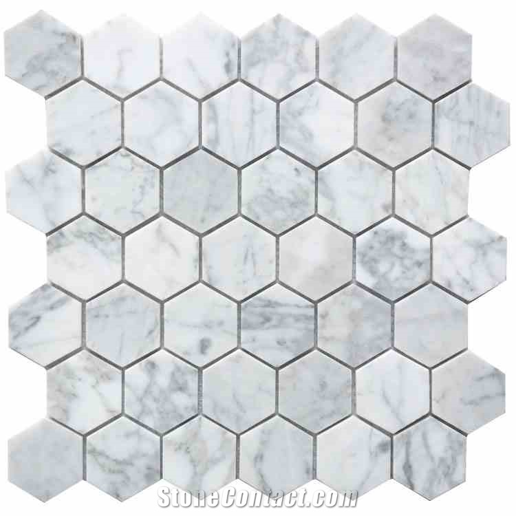 Hexagon Bianca Carrara Marble Mosaic Tiles