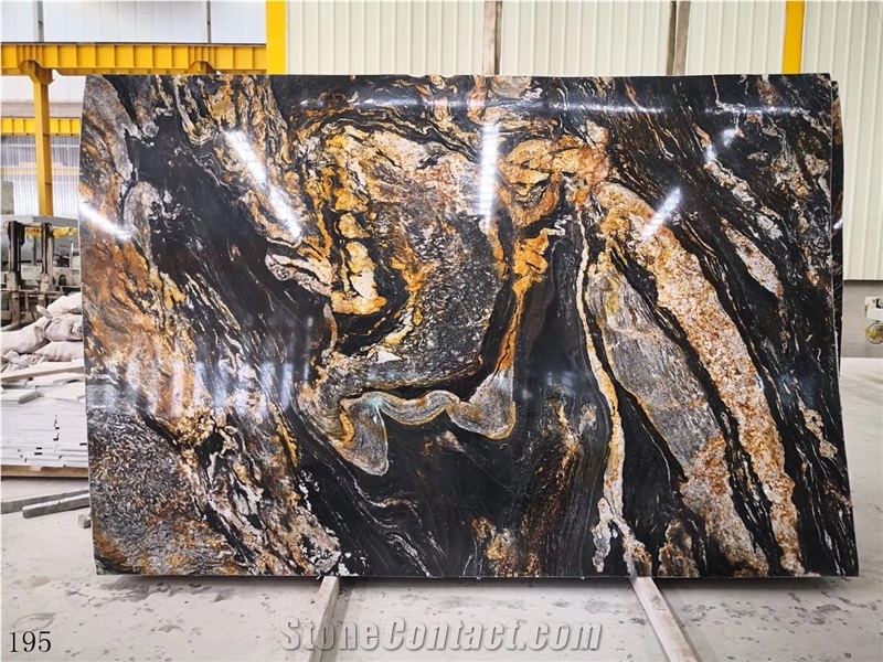 Brazil Black Amber Granite Slab in China Market