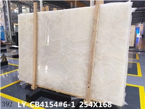 China Ice Flake Jade Royal White Onyx Slab For Wall