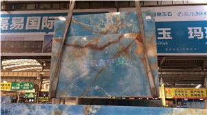 Pakistan Blue Onyx Aqua Gold Onix Slab Steop Tile