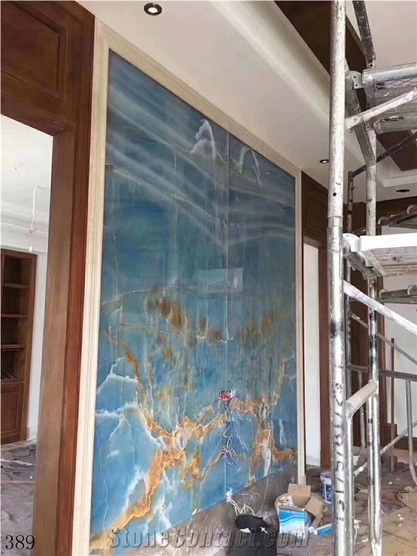 Pakistan Blue Onyx Aqua Gold Onix Slab Steop Tile