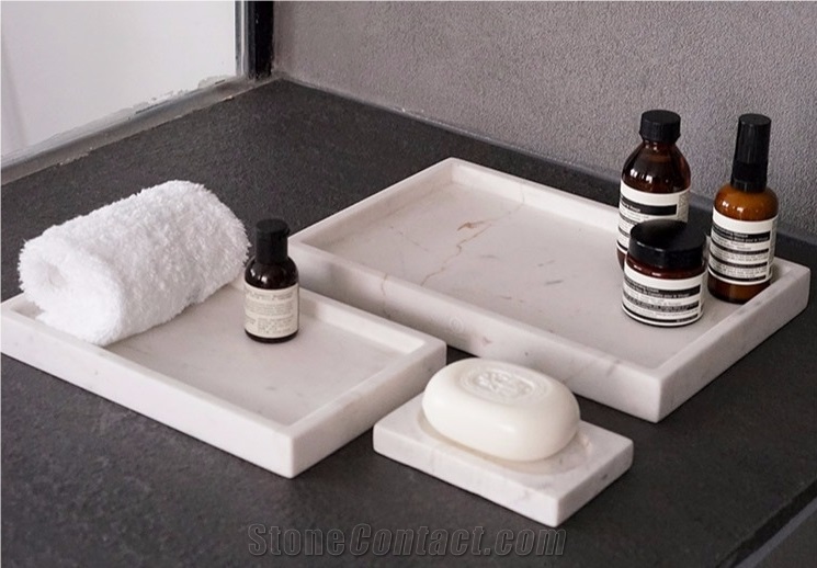 Bath Canister Accessories White Marble Stone Dish