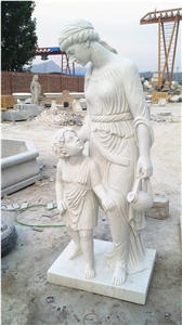Human Mother and Son Hunan White Marble Sculptures