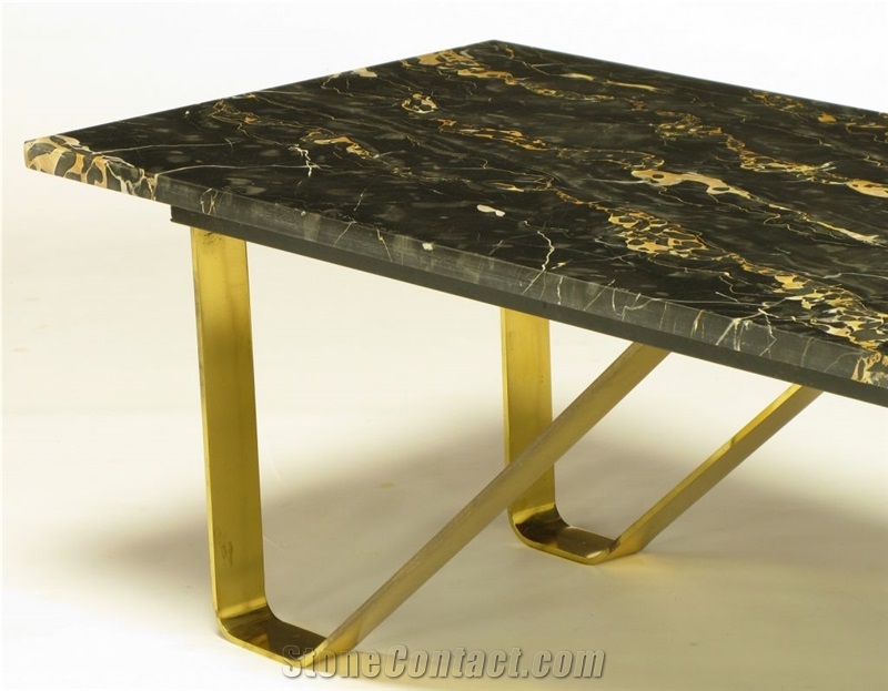 Nero Portolo Marble Table Top with Stainless Steel