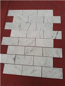 Polish Bianco Carrara White Marble Tile Less Grain