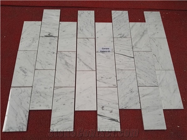 Polish Bianco Carrara White Marble Tile Less Grain