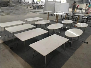 Pure White Quartz Polish Table Top with Metal Base