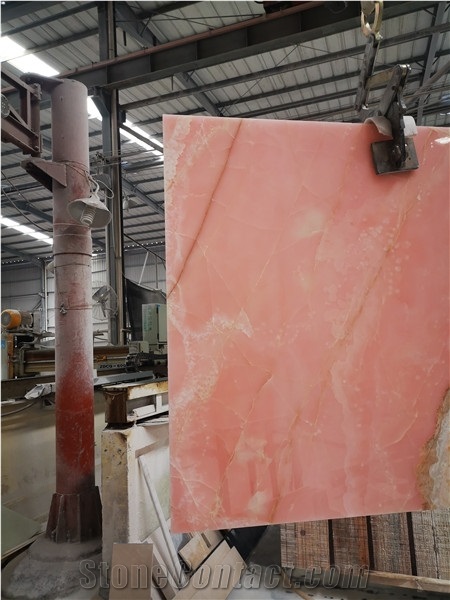 Translucent Pink Onyx Slab for Bathroom Tiles