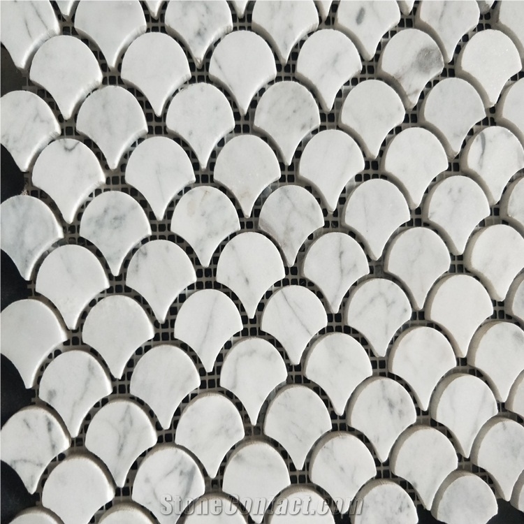 Fan Shaped Fish Scale Carrara White Marble Mosaic