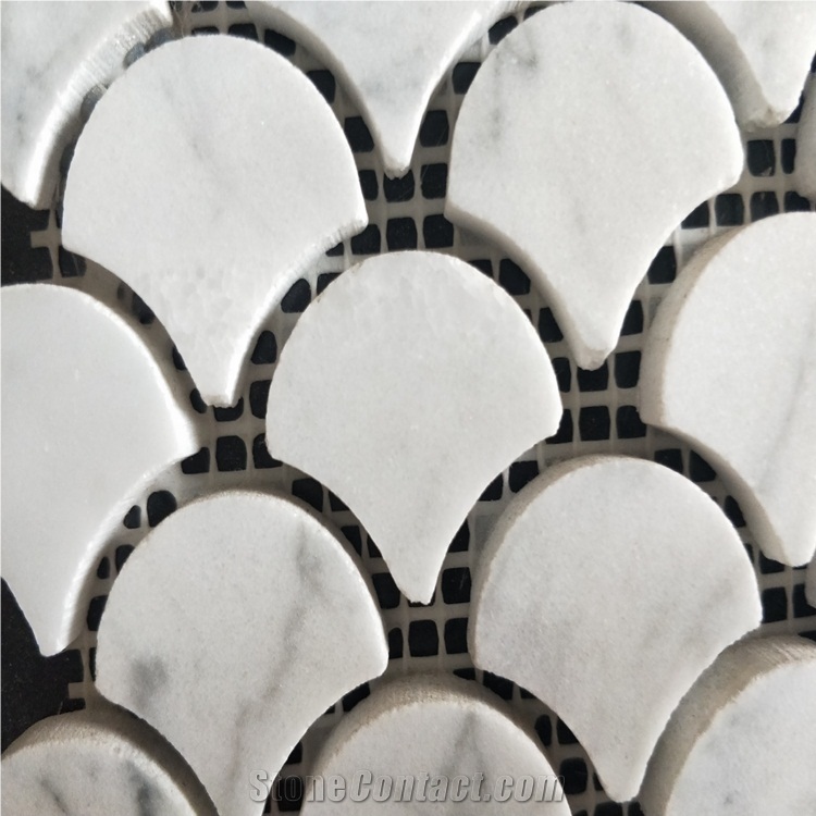 Fan Shaped Fish Scale Carrara White Marble Mosaic