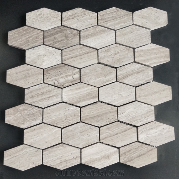 Hexagon Wooden Marble Mosaic Tiles for Interior