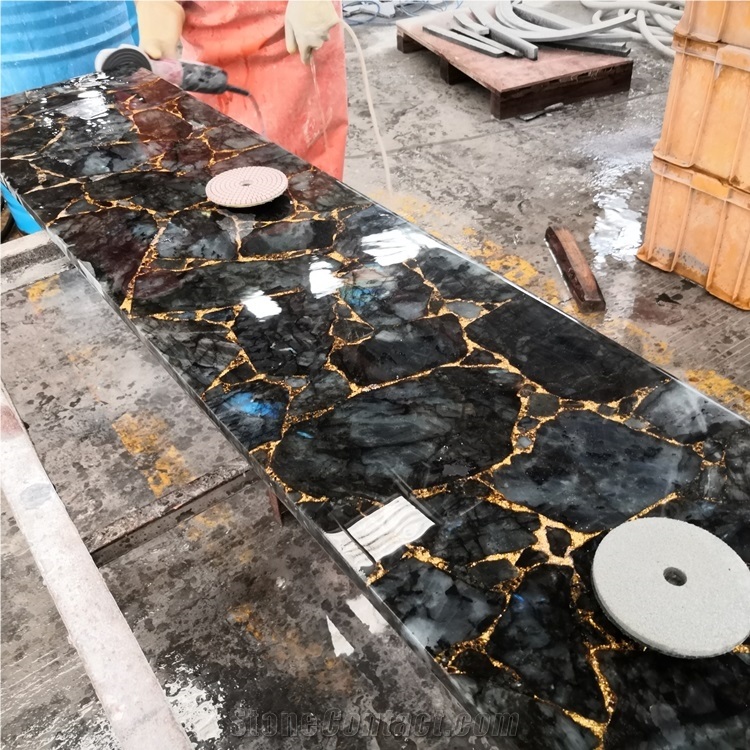 Labradorite Granite with Gold Powder Inlay Design