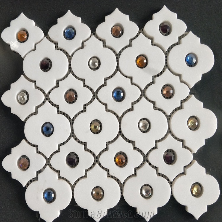 White Marble Herring Bones Shaped Mosaic Tile