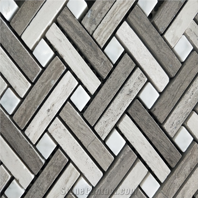 Wooden Marble Wall Mosaic Design Striped Pattern