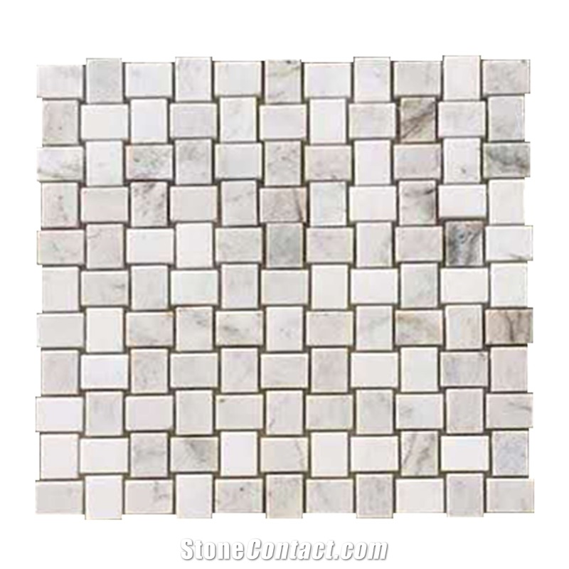 Basketweave White Marble Mosaico De Marmol Pulido