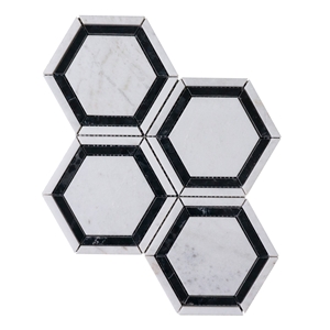 Negro Black Marquina Hexagon Marble Mosaic Pulido
