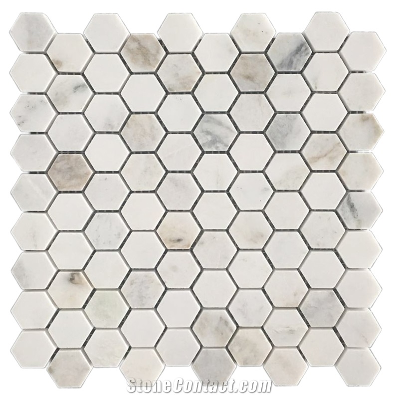 North Pearl White Marble 30mm Hexagon Mosaic
