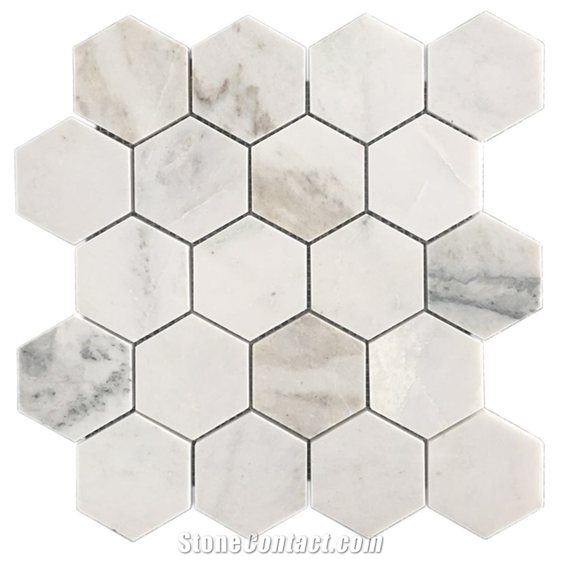 North Pearl White Marble Mosaic 3x3inch Hexagon