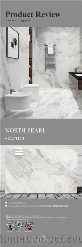 North Pearl Zenith White Marble Slab Bathroom Use