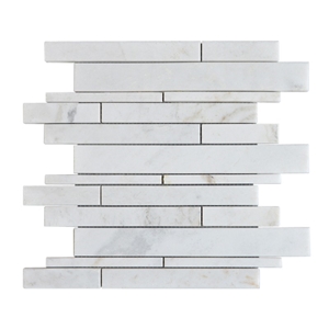White Marble Linear Strips Mosaic Bathroom