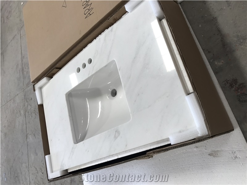 White Polished Natural Marble Bathroom Vanity Tops