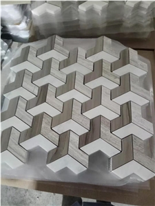 White Wood Grain 3d Marble Mosaic Mixed Color