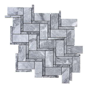 Z-Shape Grey Marble Stair Pattern Mosaic Floor