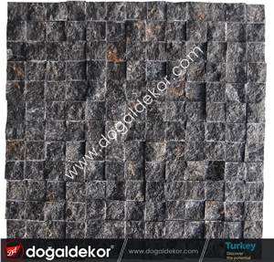 Aksehir Black Marble Split Face Mosaic Wall Tile