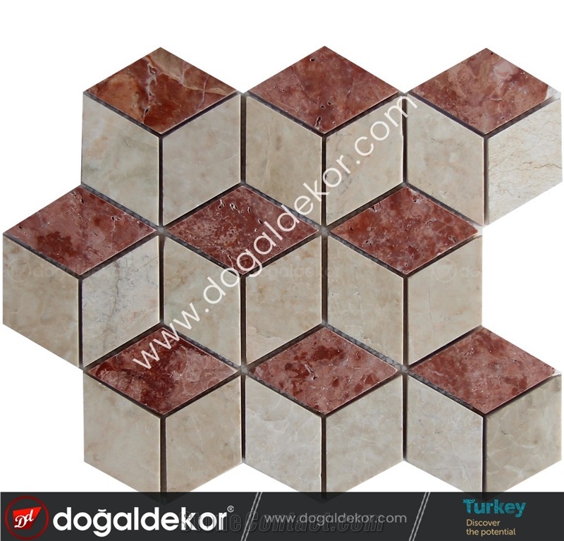 Red Travertine Beige Marble Wall Mosaic Tile