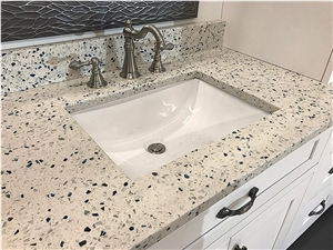 White Large Recycled Glass Bath Top Instead Of Quartz