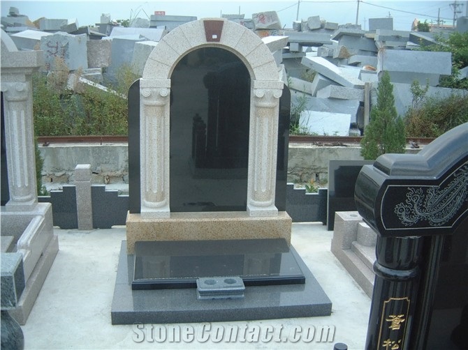 European Gravestone, Black Granite Tombstone