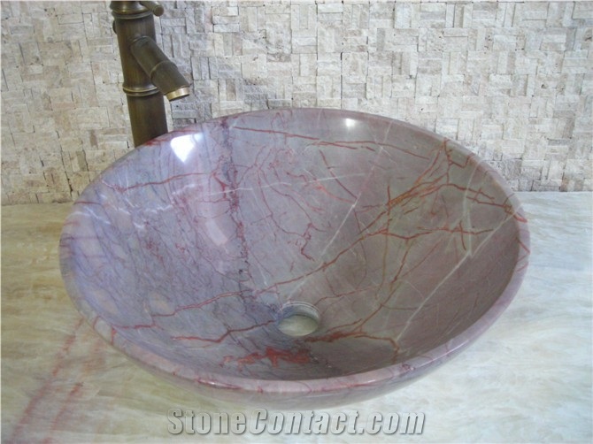 Kitchen Red Marble Wash Basin Bathroom Stone