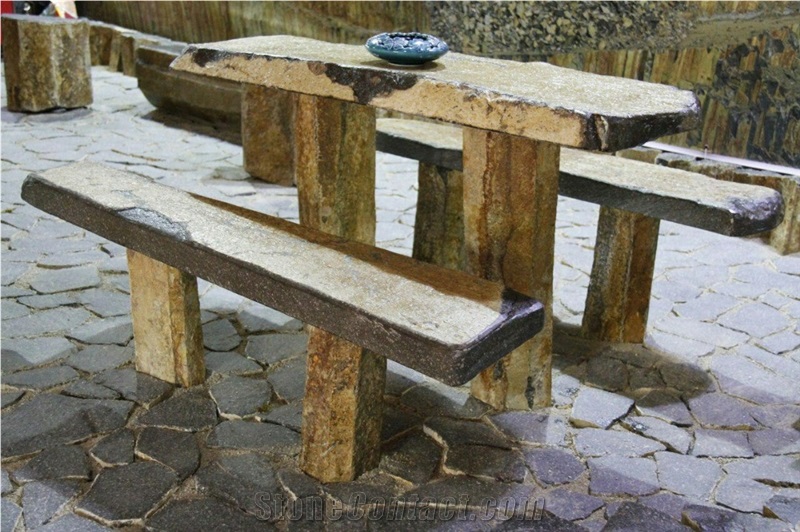 Iranian Silver Basalt Bench and Table