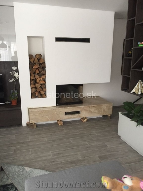 Breccia Sarda Marble Modern Fireplace Design