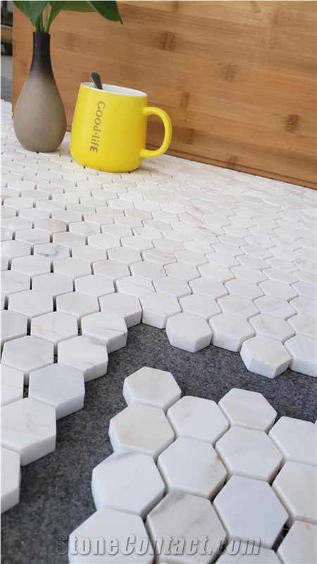 Hexagon Shape Pure White Marble Mosaic