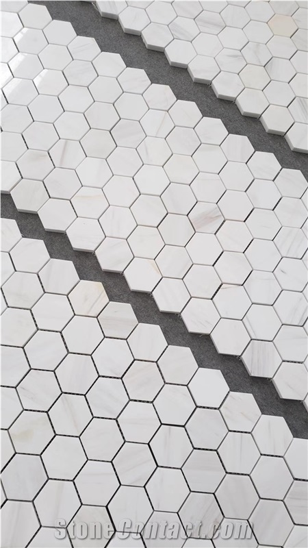 Hexagon Shape Pure White Marble Mosaic