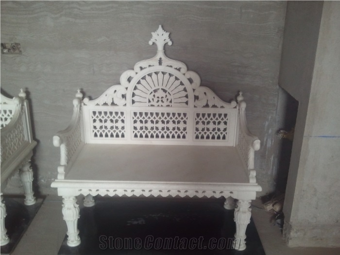 Makrana White Marble Cnc Carved Sofa