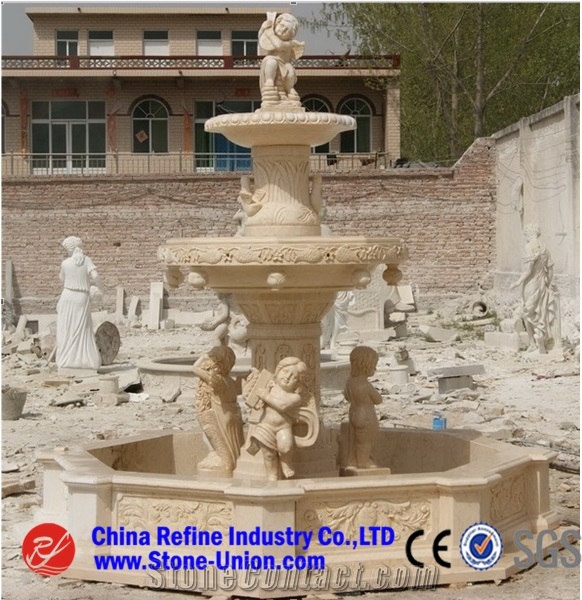 Carved Yellow Limestone Fountain,Sphere Fountains