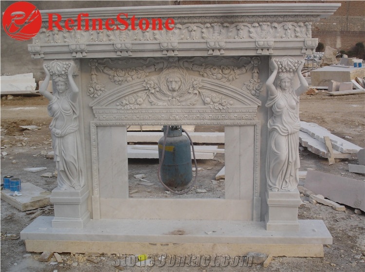 Hand Carved Natural Black Marble Fireplace Mantel