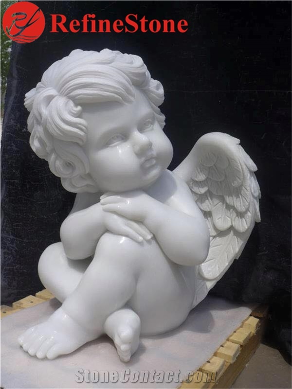 Outdoor Hand Carved Marble Child Angel Statue