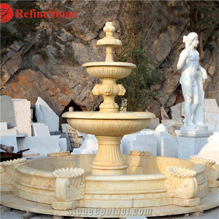 Outdoor Hand Carved Marble Fountain with Lion Head